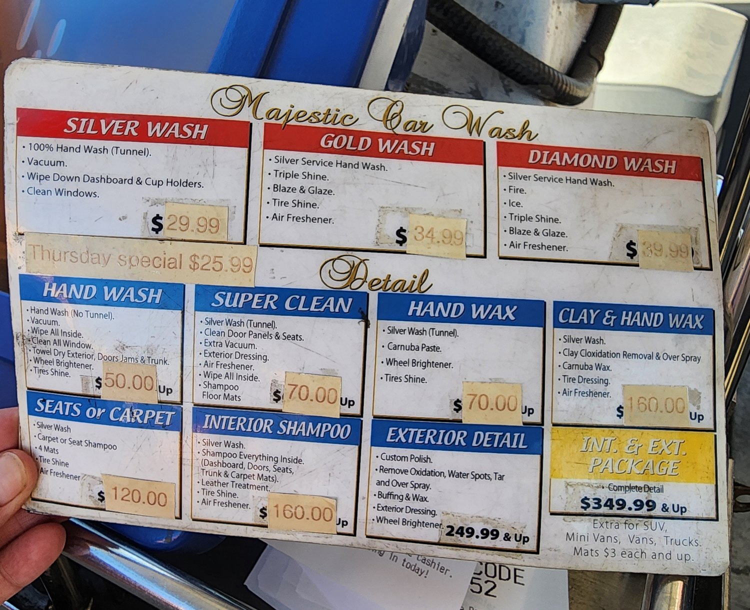 Majestic wash and detail menu